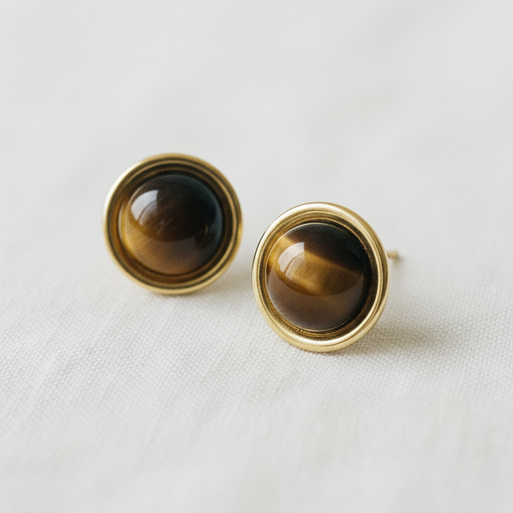 Vintage Inspired Round Tiger's Eye Studs