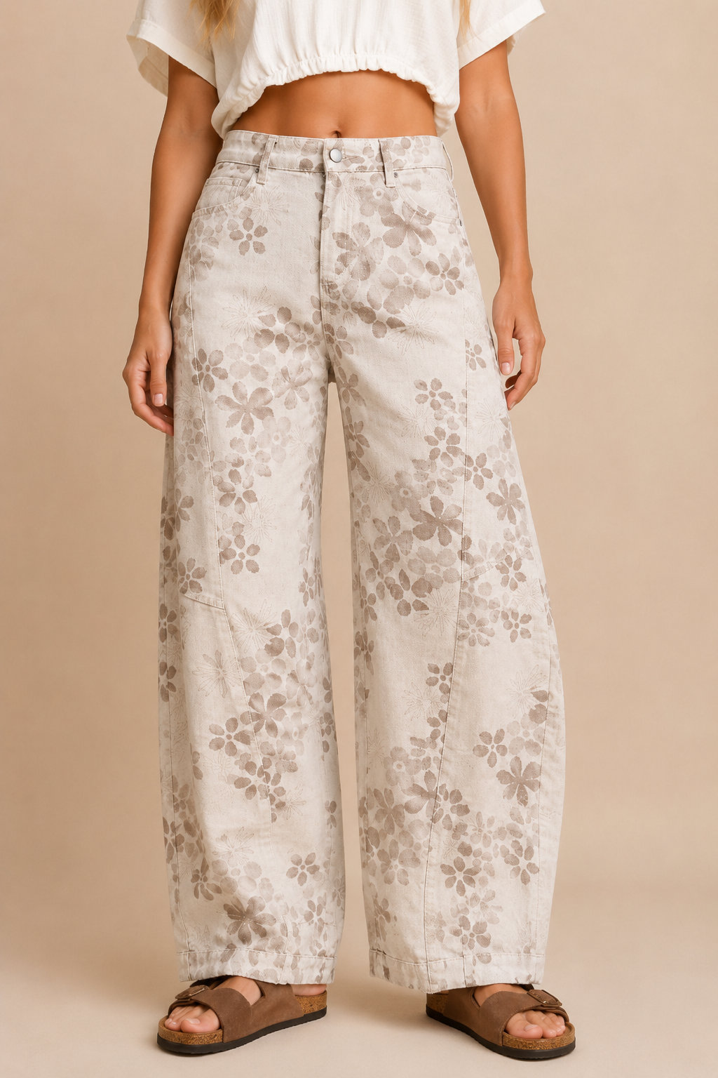 Floral Wide-Barrel Leg Jeans