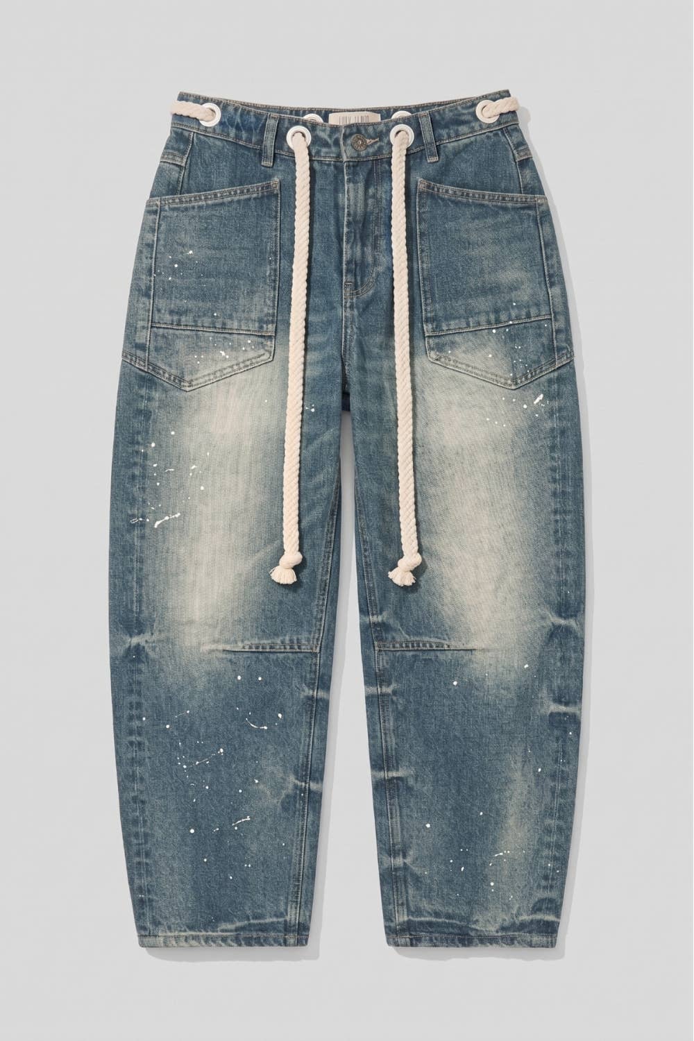 Mia Paint Splatter Rope Tie Barrel Jeans