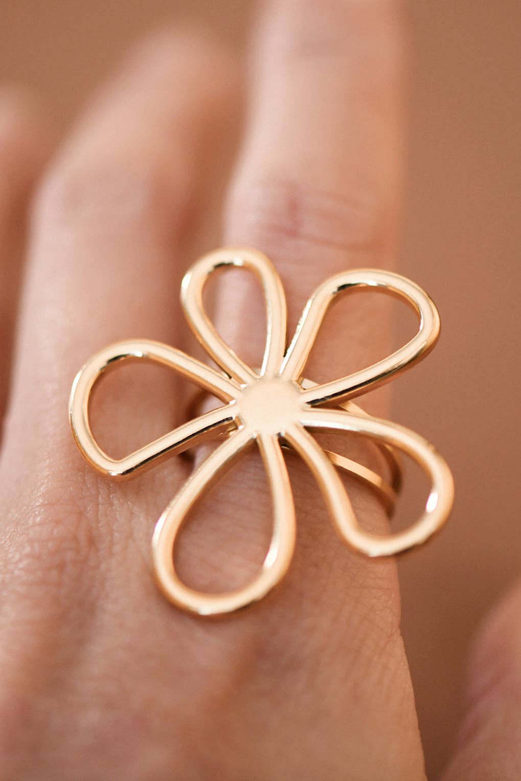 18K Gold Plated Stainless Steel Open Flower Ring