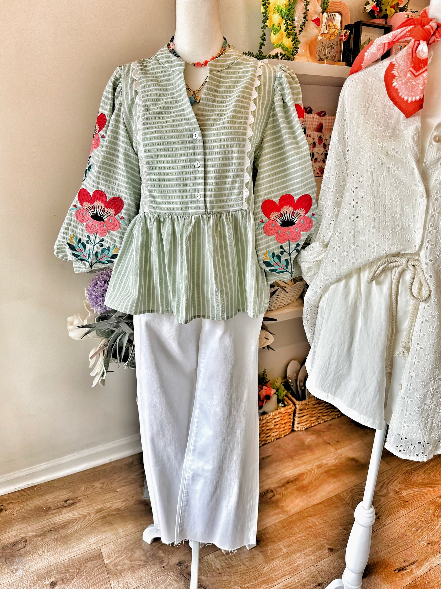 Remi Embroidered Stripe Peplum