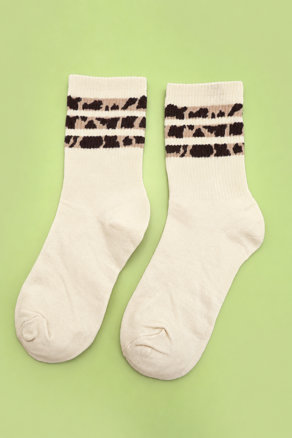 Off White Leopard Crew Socks