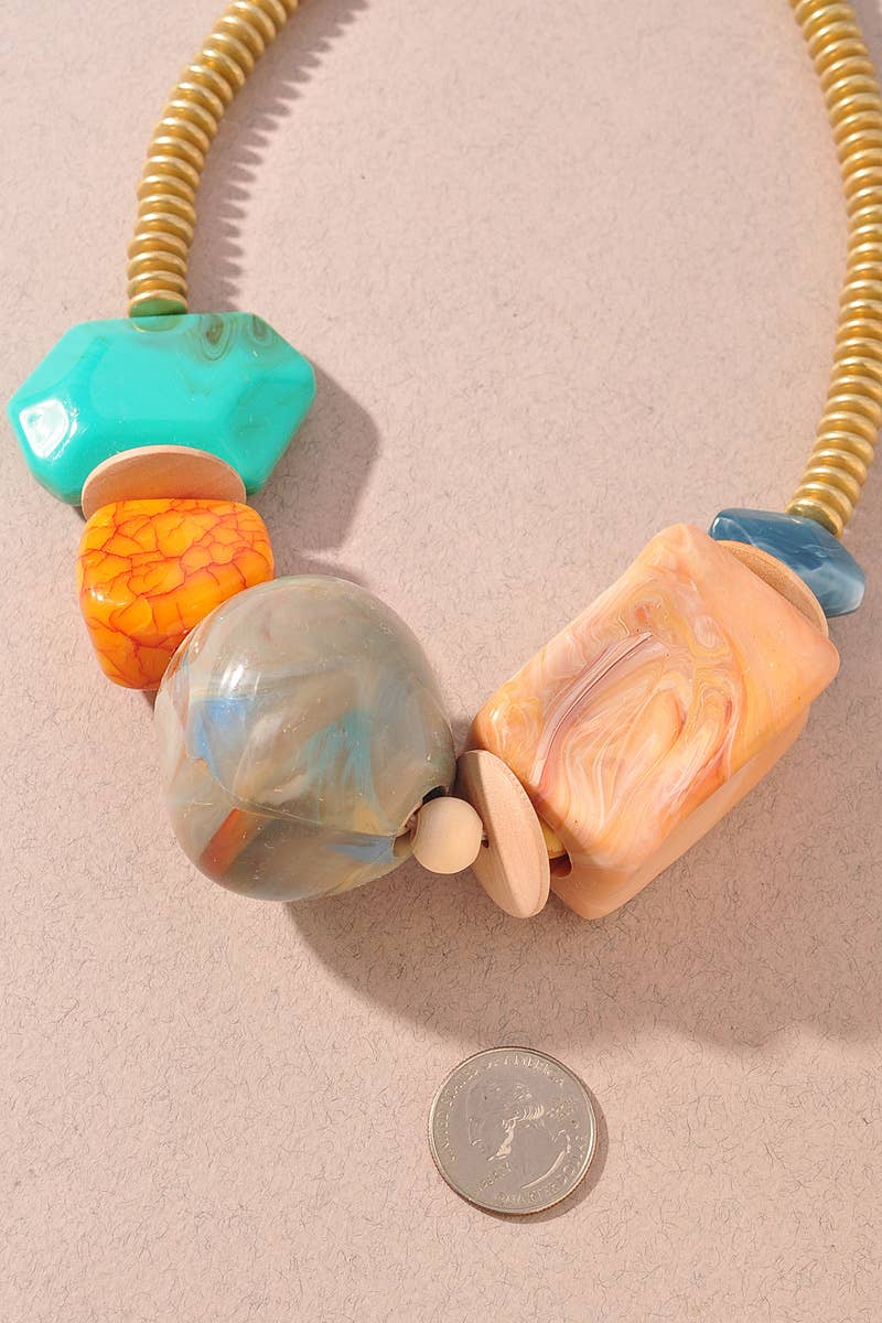 Multi Stone Bead Statement Necklace
