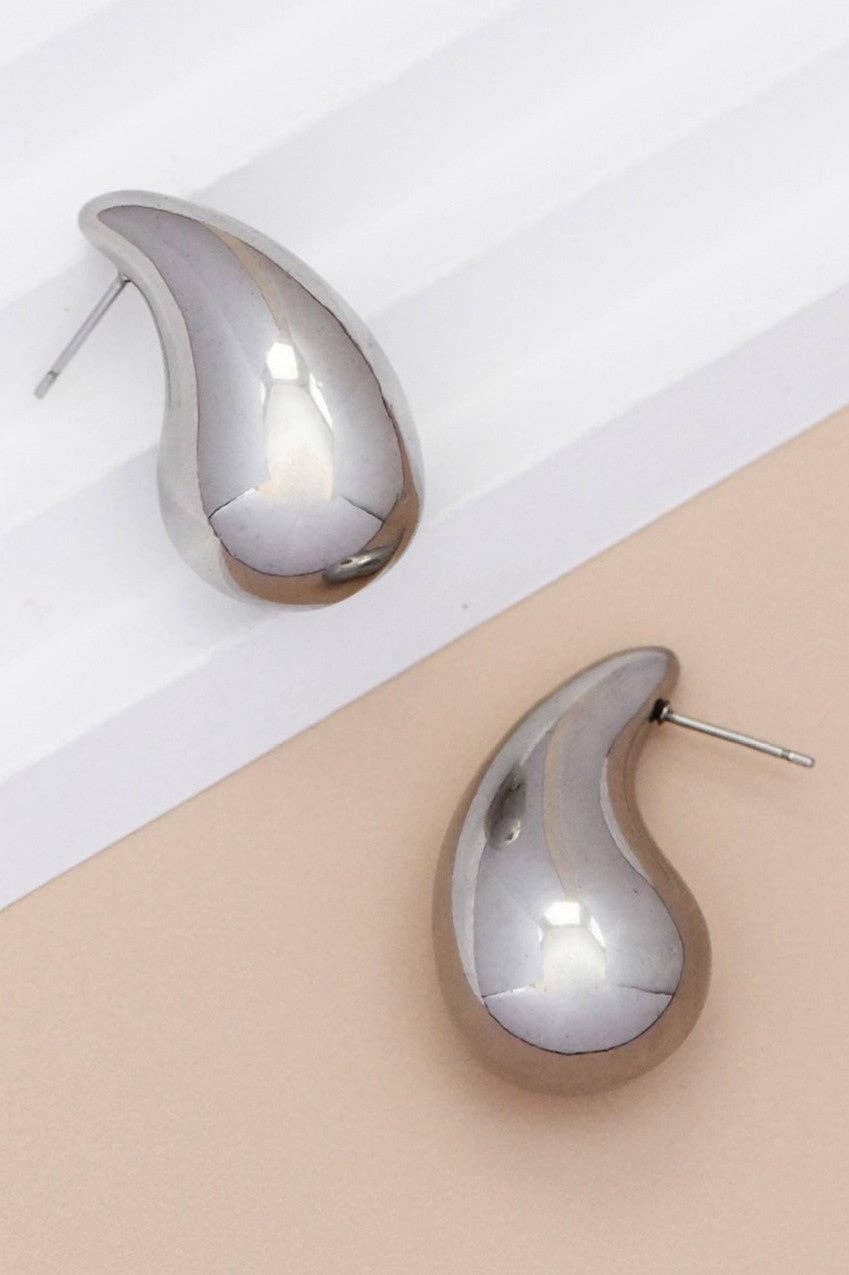 Silver Teardrop Stud Earrings -