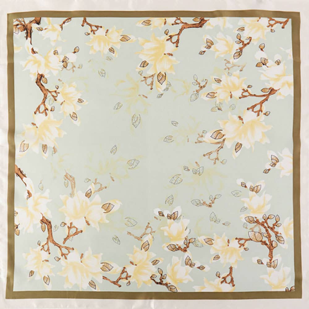 Elegant Blossom Branch Printed Square Silky Satin Bandana Scarf