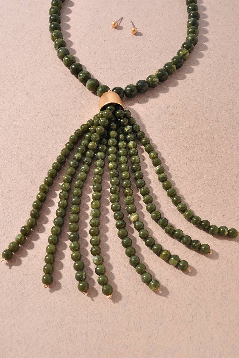 Beaded Tassel Statement Necklace Set