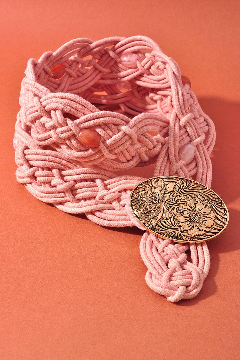 Braided Stretch Belt with Floral Buckle