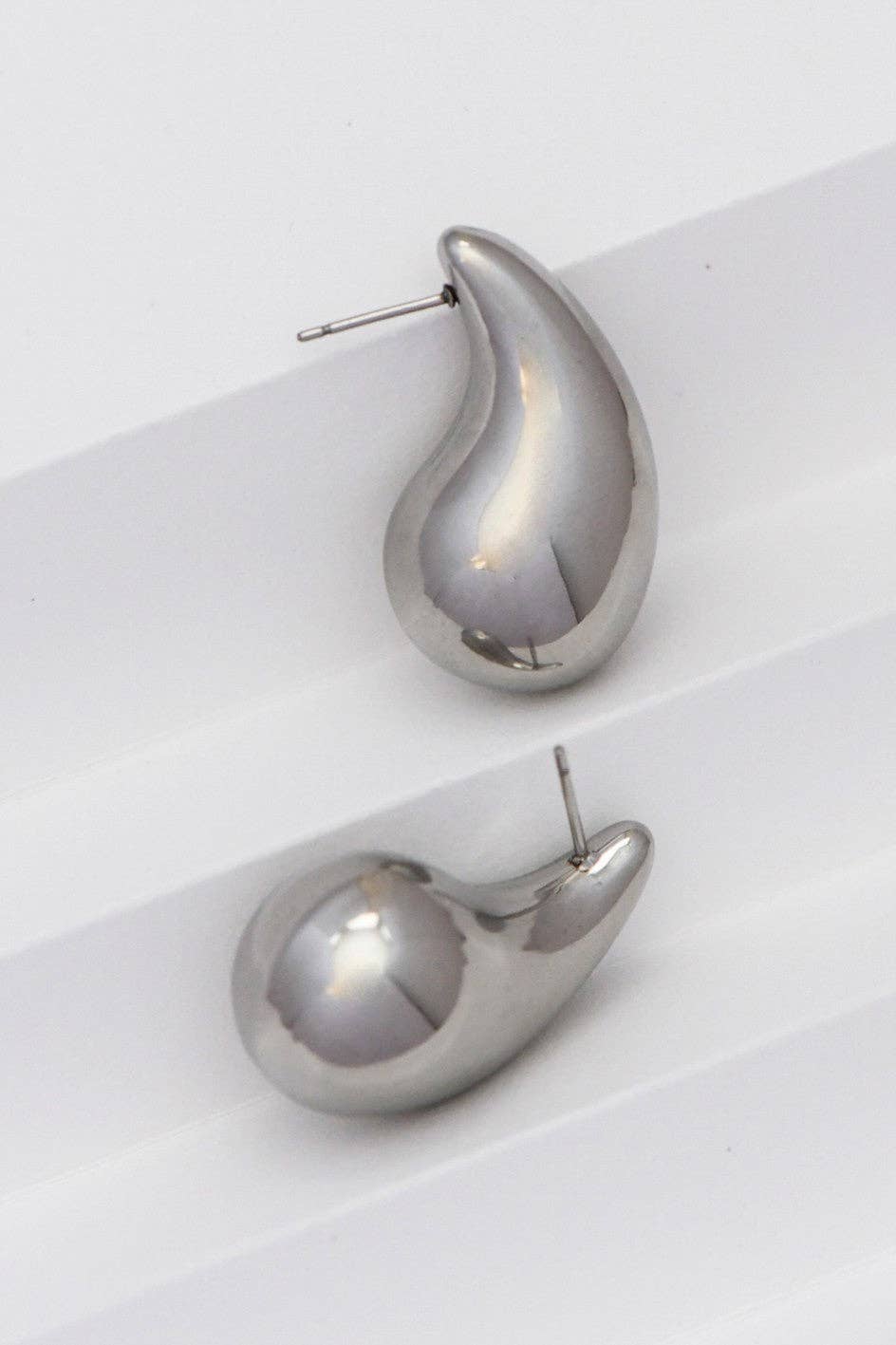 Silver Teardrop Stud Earrings -