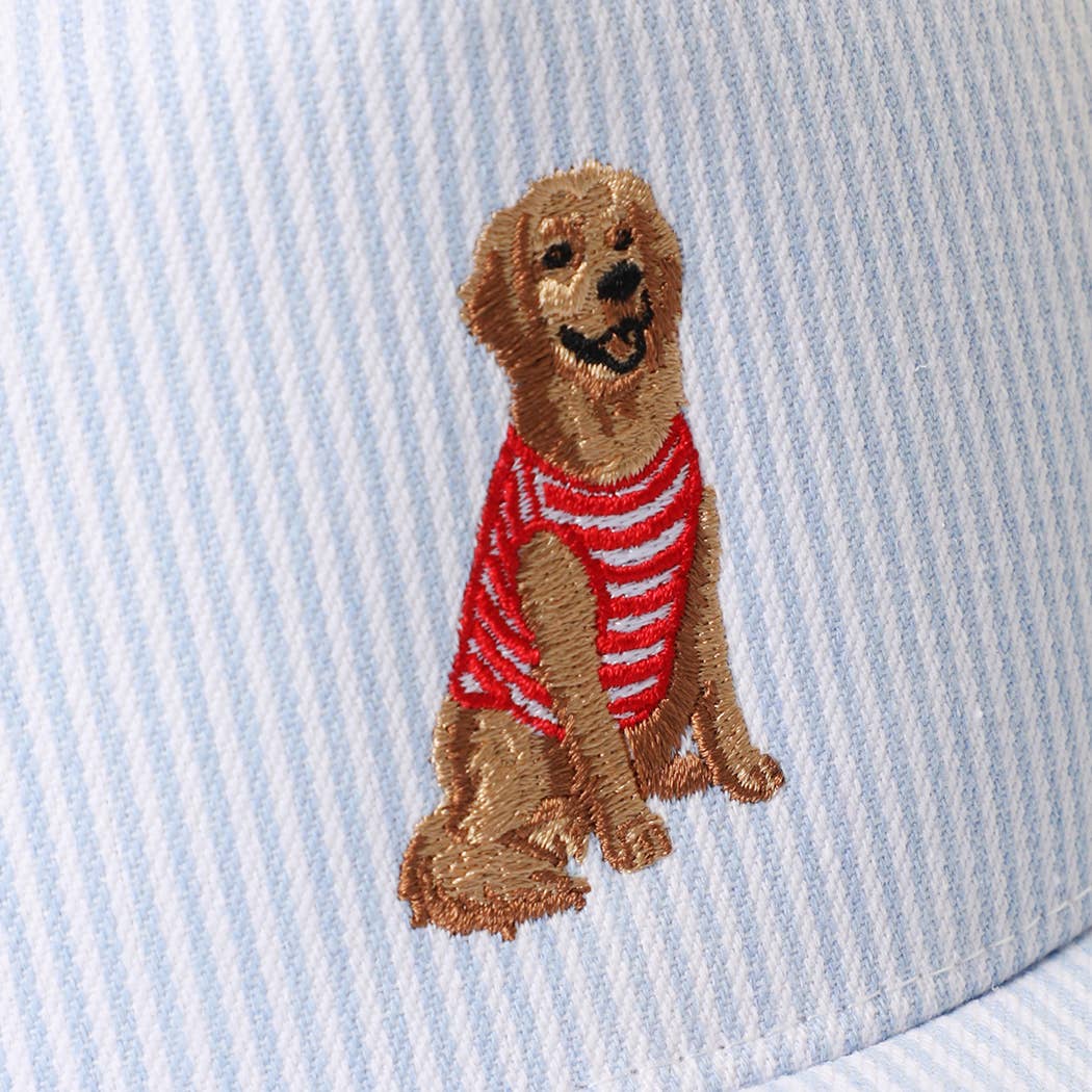 Golden Retriever Embroidered Seersucker Stripe Trucker Hat