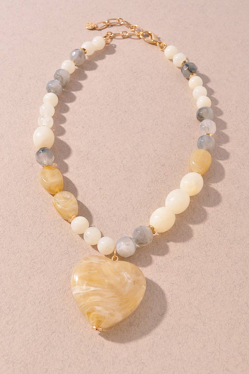 Mixed Bead Heart Pendant Necklace