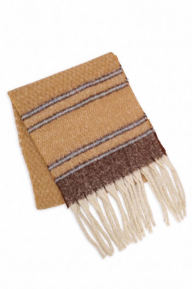 Herringbone Accent Multi-Tone Brushed Fringe Scarf