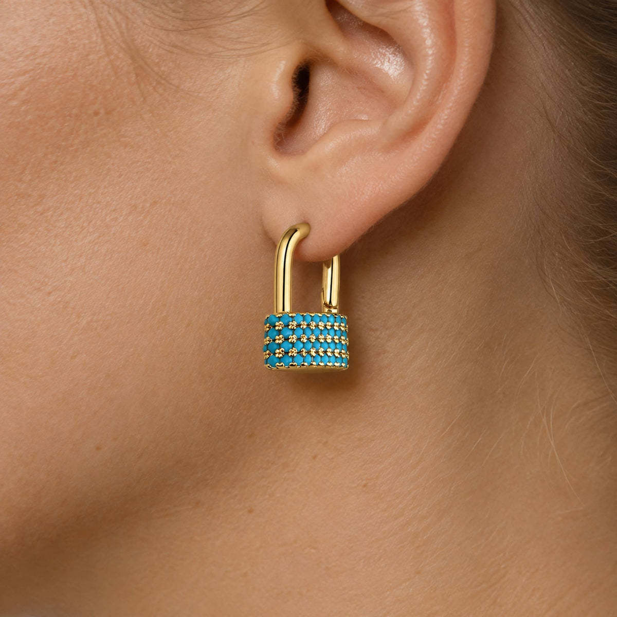 Gold Tone Synthetic Turquoise and Zirconia Earrings