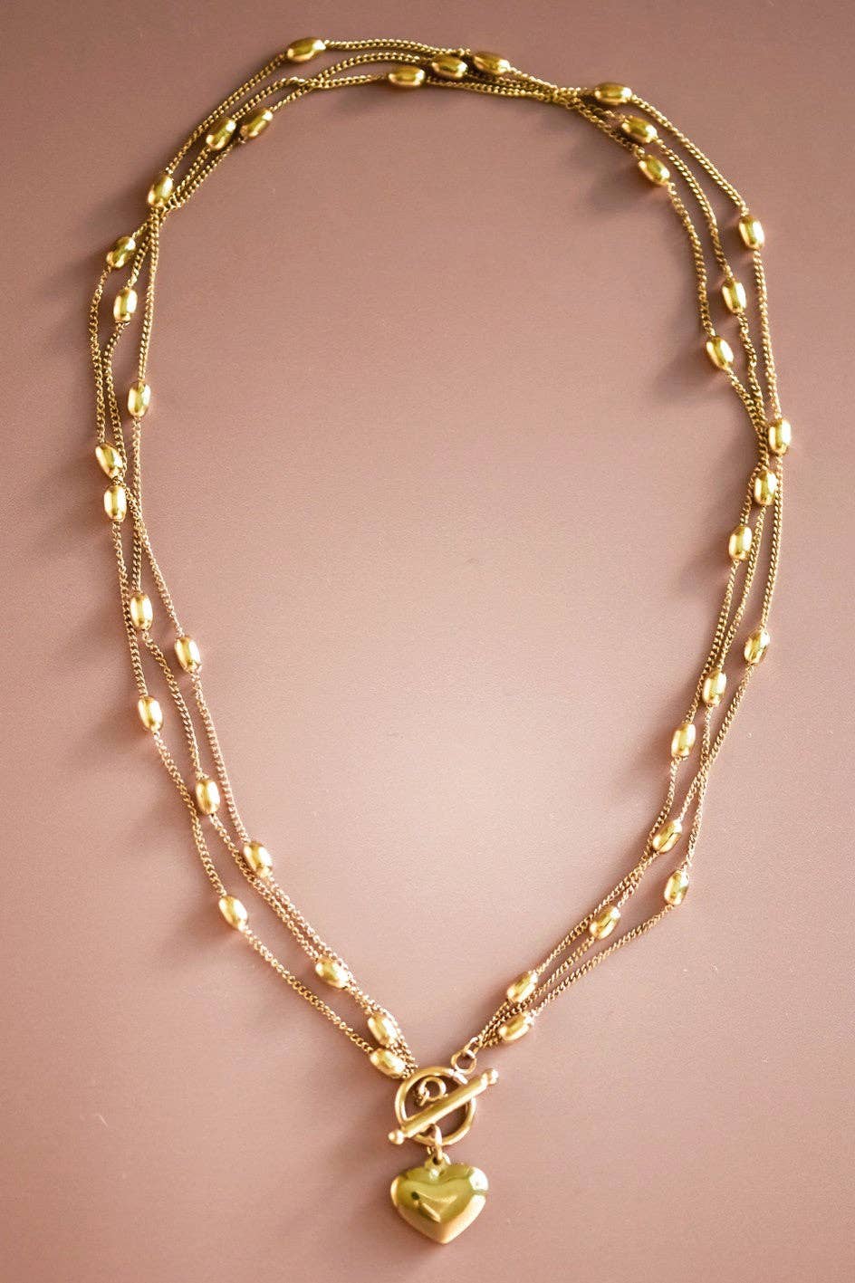 18K Gold Plated Heart Triple Chain Necklace