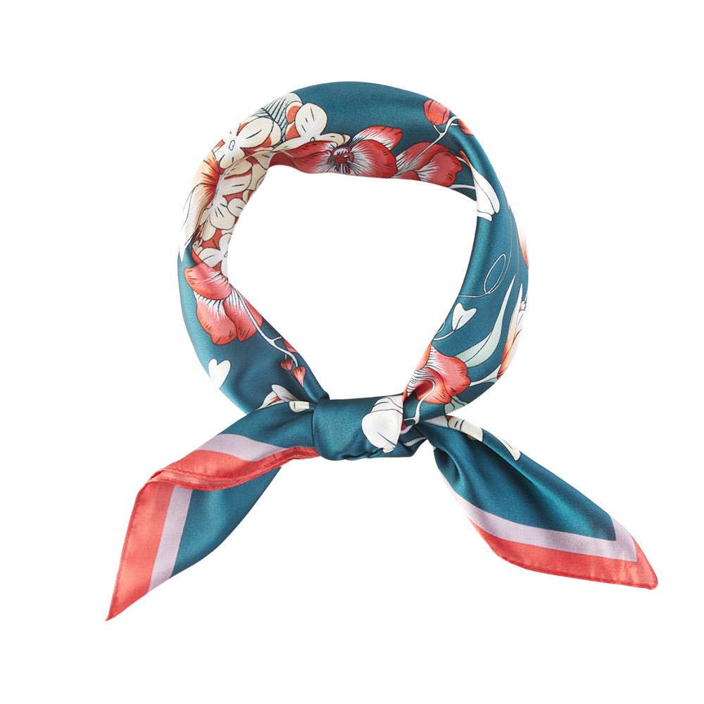 Spring Bouquet Floral Pattern Printed Square Silky Satin Bandana Scarf