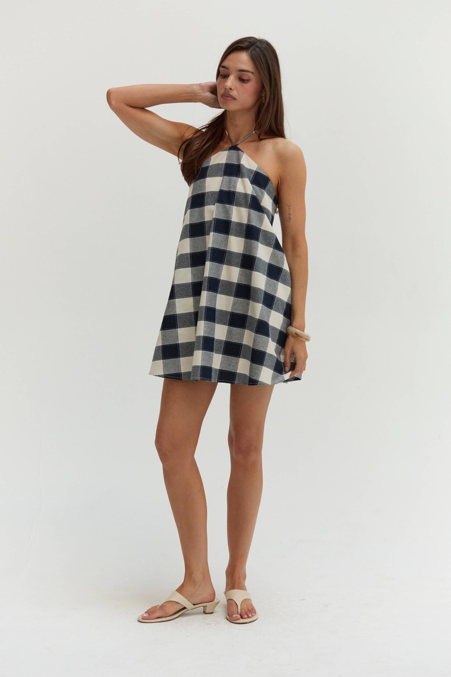 Flora Gingham Halter Romper Dress