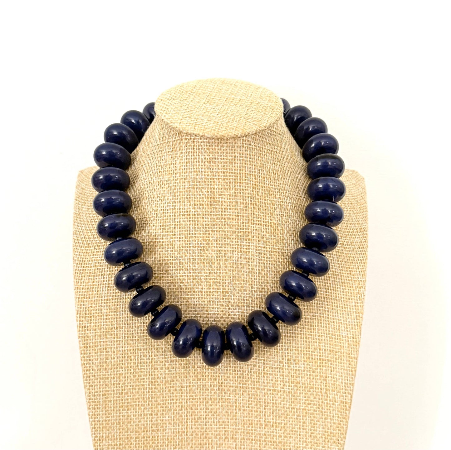 Oversized Rondelle Beaded Necklace Navy