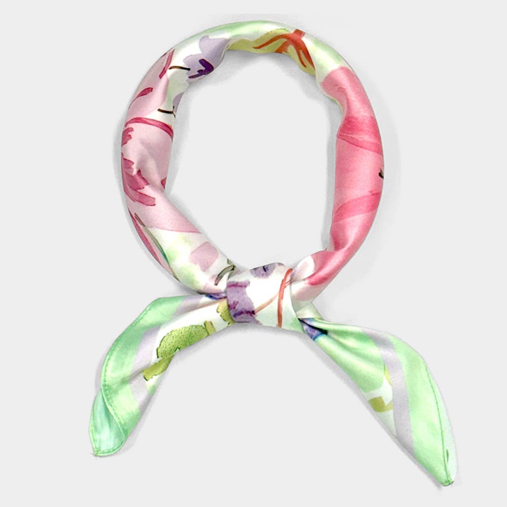 Vintage Floral Bloom Printed Square Silky Satin Scarf