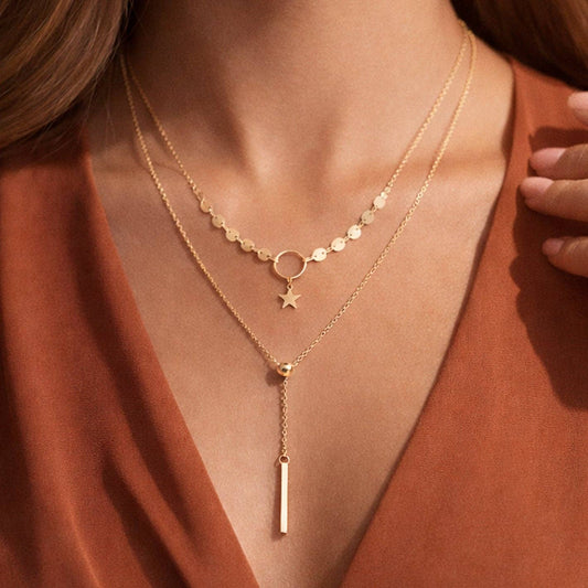 Star & Drop 18K Gold Plated Chain Necklace