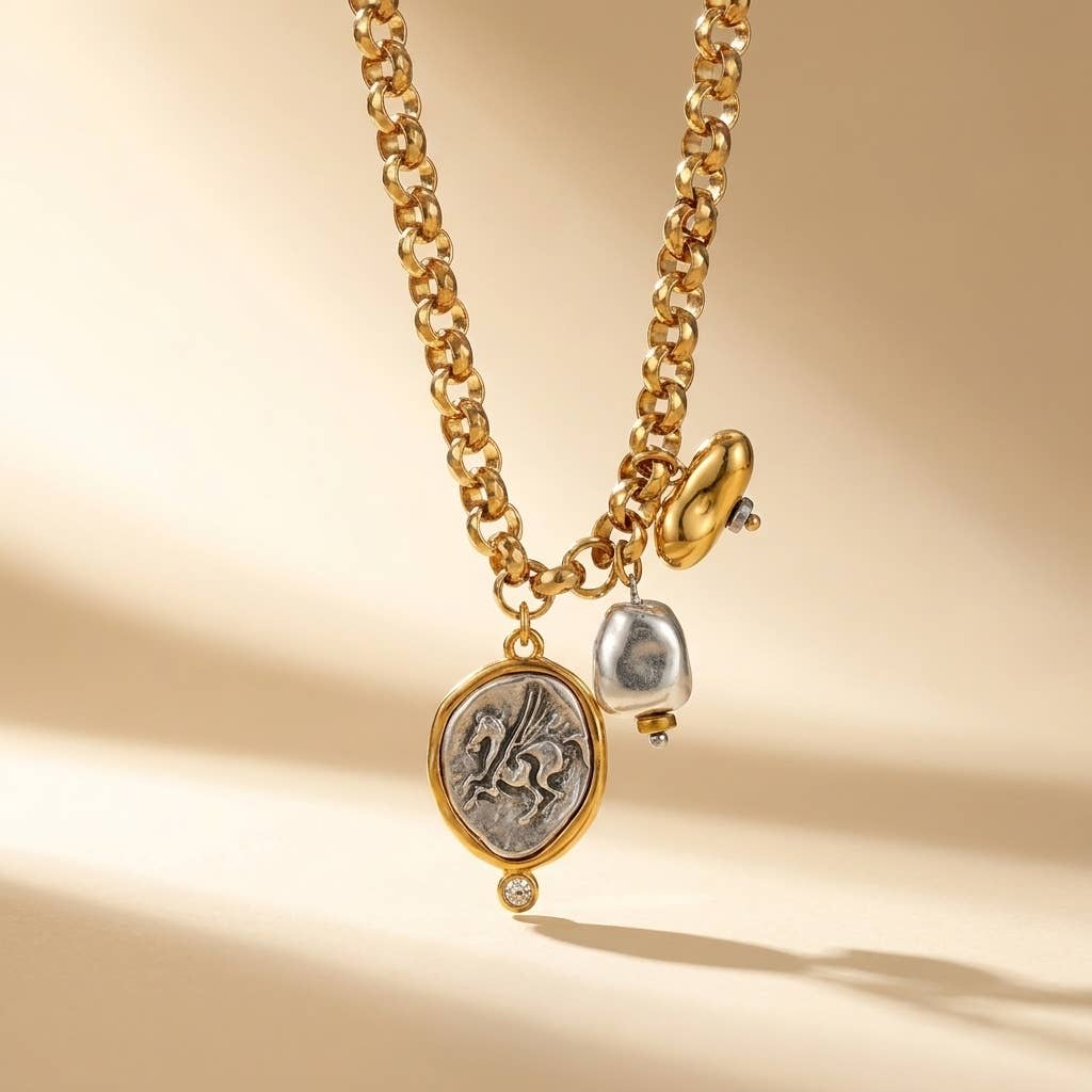 Pegasus Coin Chunky Chain Necklace