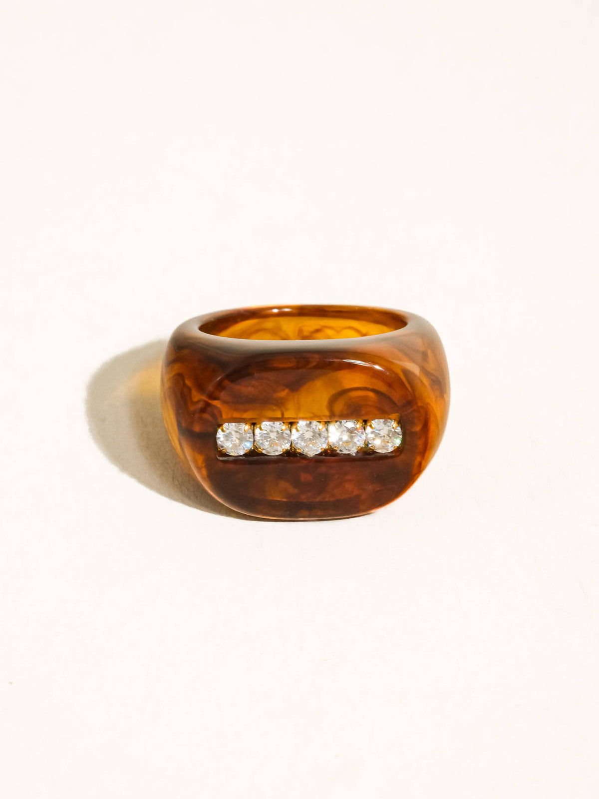 Caraway Non-Tarnish Amber Resin CZ Ring