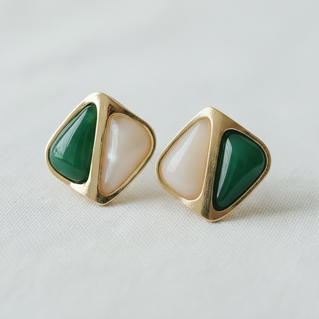Geometric Two-Tone Square Stud Earrings