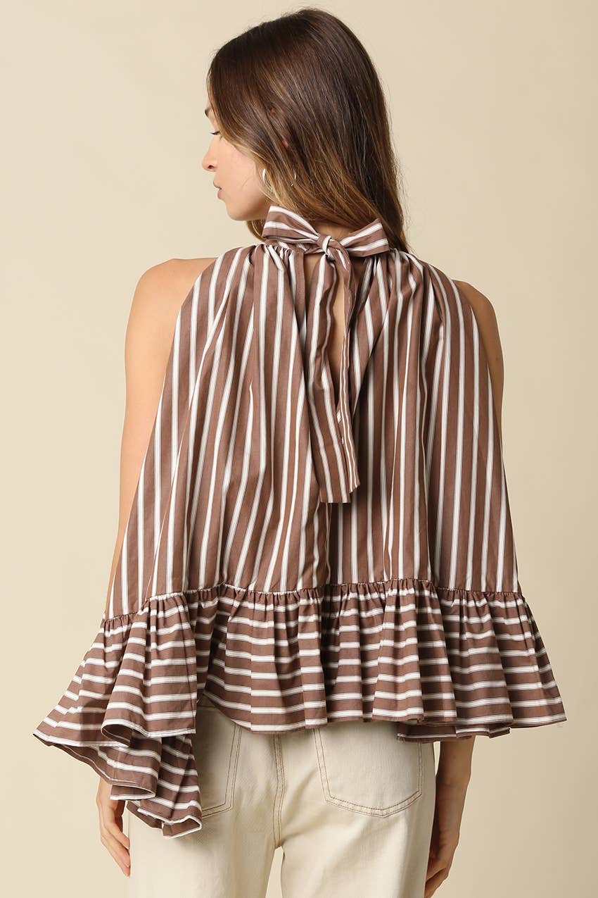 Bea Stripe Halter Ruffle Blouse