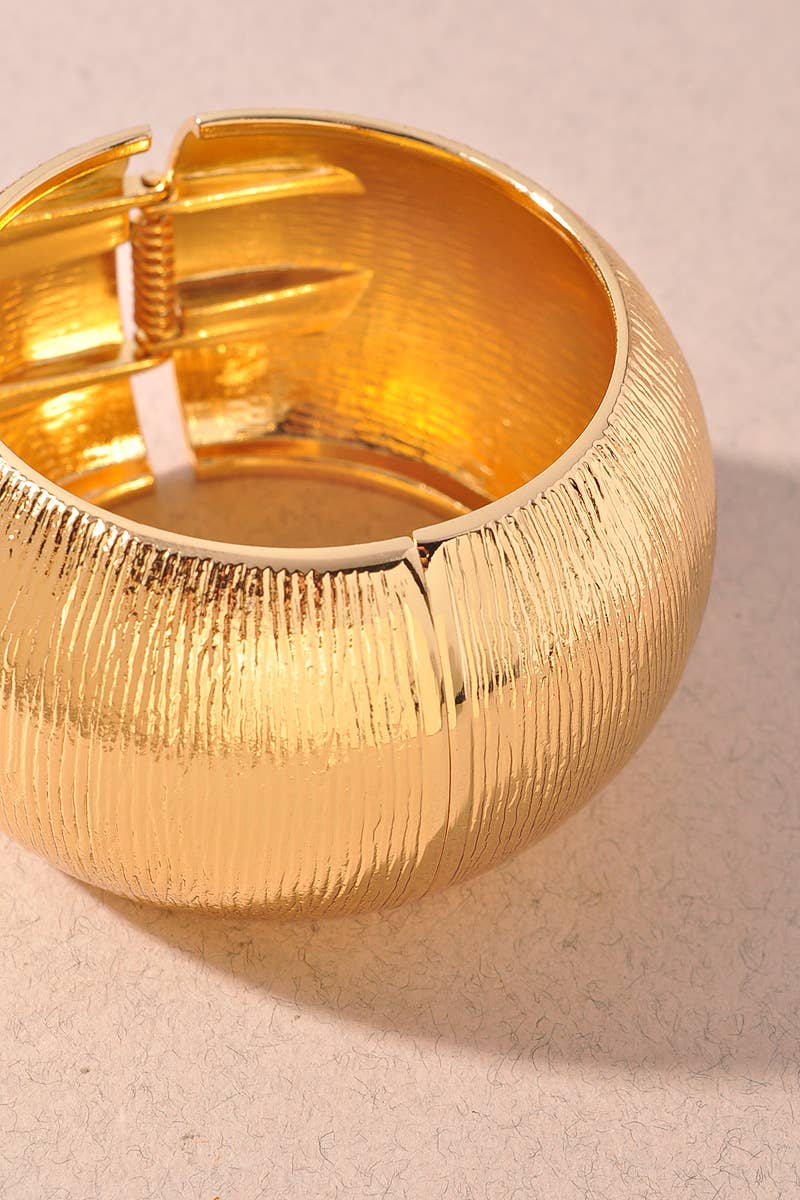 Textured Gold Dome Hinge Statement Bangle Bracelet