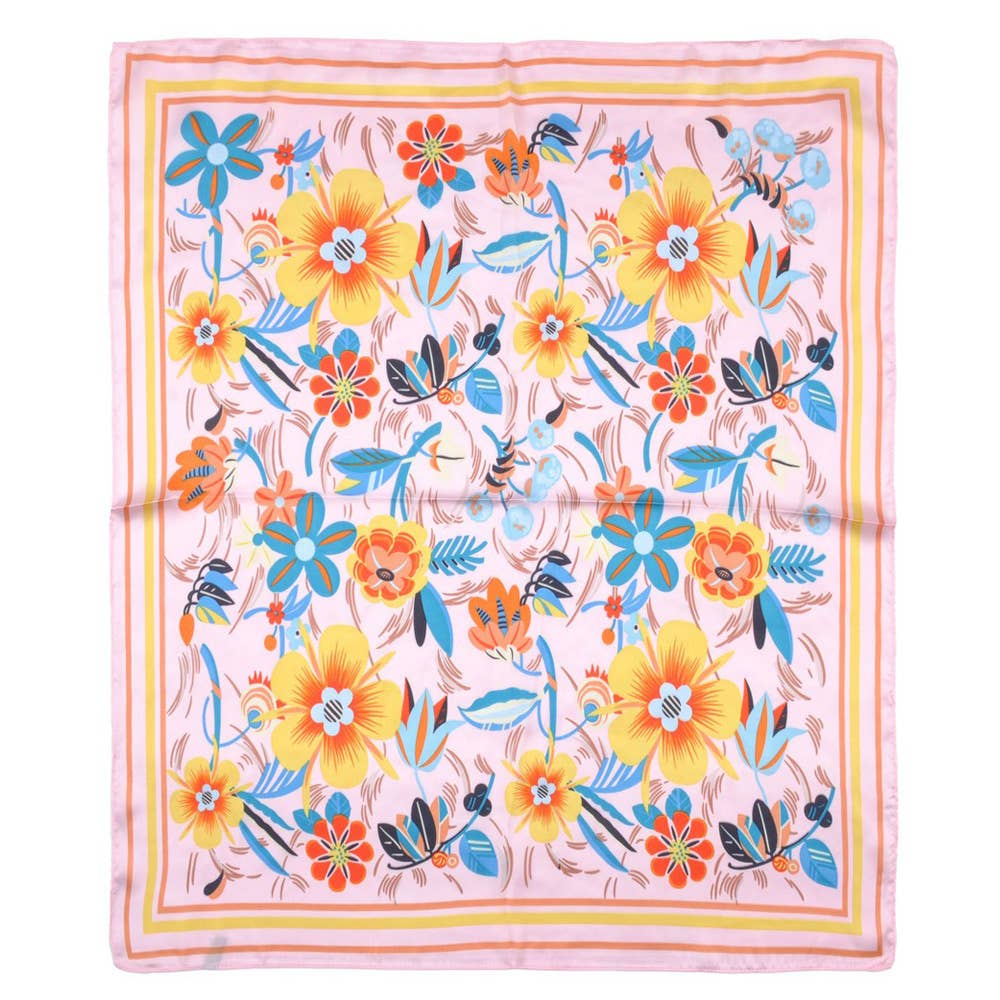 Floral Printed Square Silky Satin Bandana Scarf