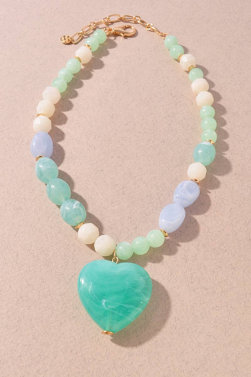 Mixed Bead Heart Pendant Necklace