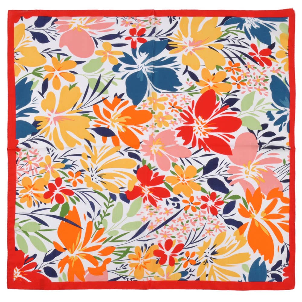 Tropical Flower Printed Square Silky Satin Bandana Scarf