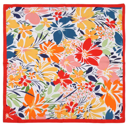 Tropical Flower Printed Square Silky Satin Bandana Scarf