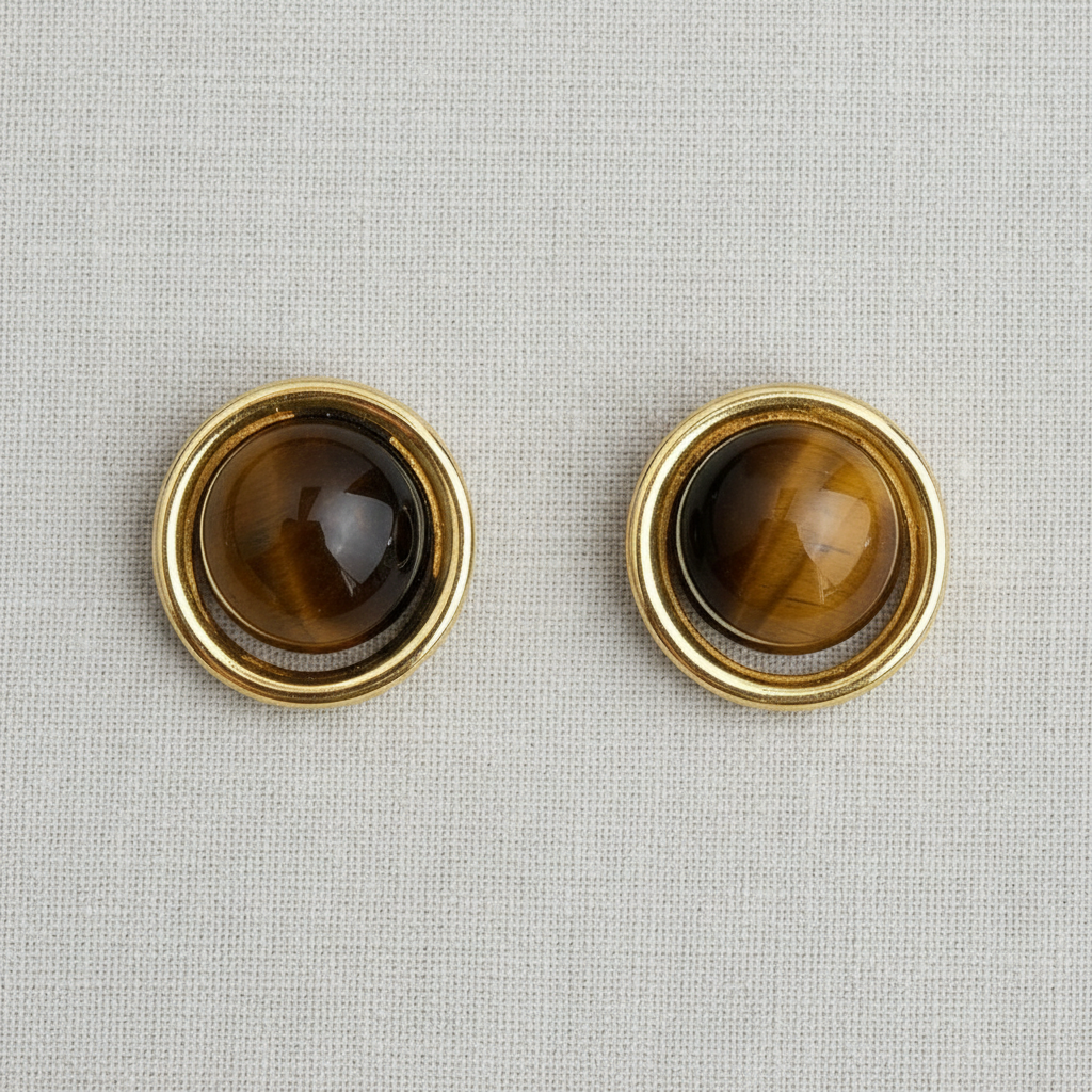 Vintage Inspired Round Tiger's Eye Studs