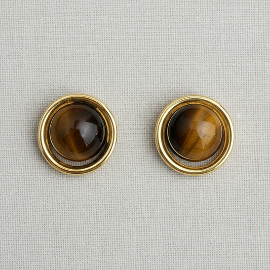 Vintage Inspired Round Tiger's Eye Studs