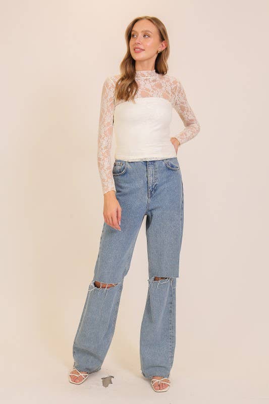 Lace Up High Neck Top