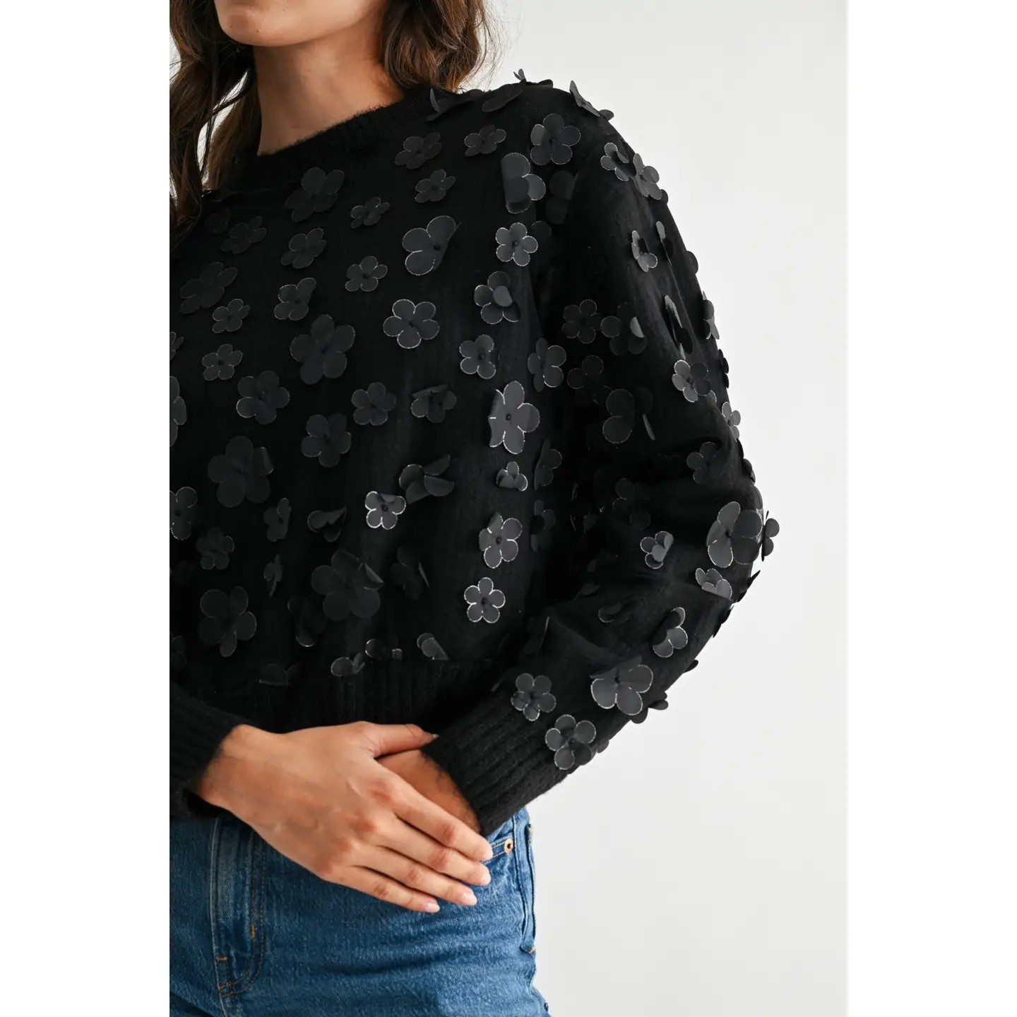 Noir Floral Appliqué Sweater