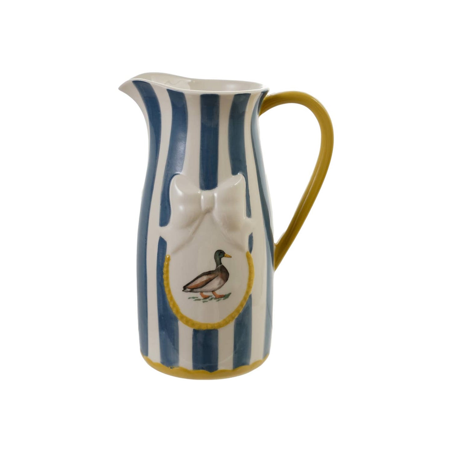 Stoneware Striped Pitcher w/ Bird & Bow