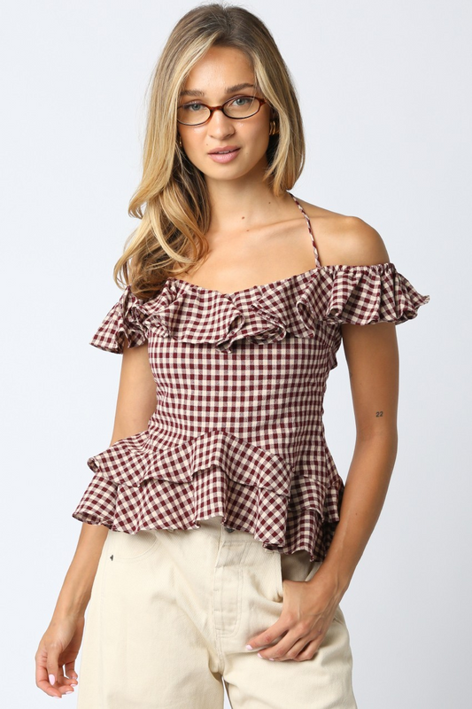 Polly Checkered Ruffle Top