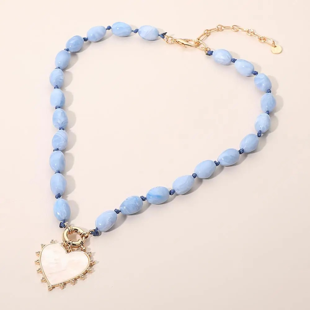 Pearl Heart Pendant Beaded Necklace