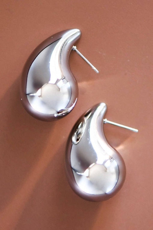 Silver Teardrop Stud Earrings -