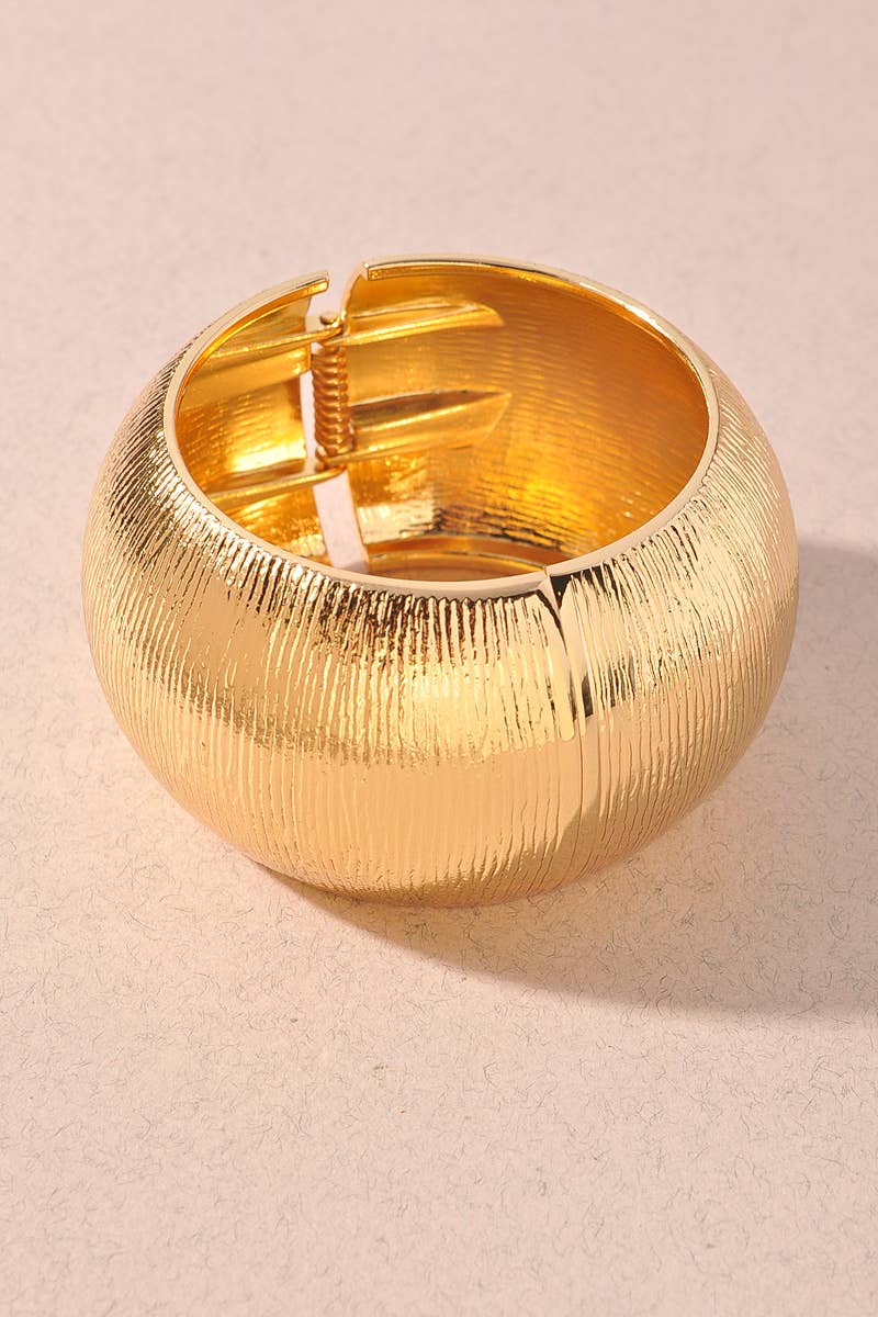 Textured Gold Dome Hinge Statement Bangle Bracelet