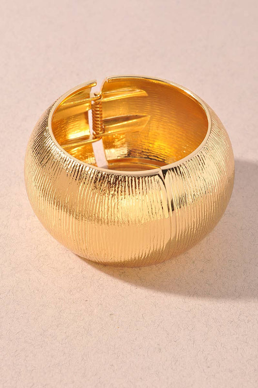 Textured Gold Dome Hinge Statement Bangle Bracelet