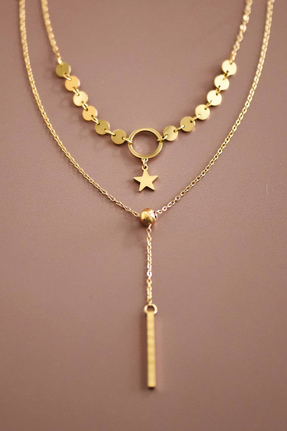 Star & Drop 18K Gold Plated Chain Necklace