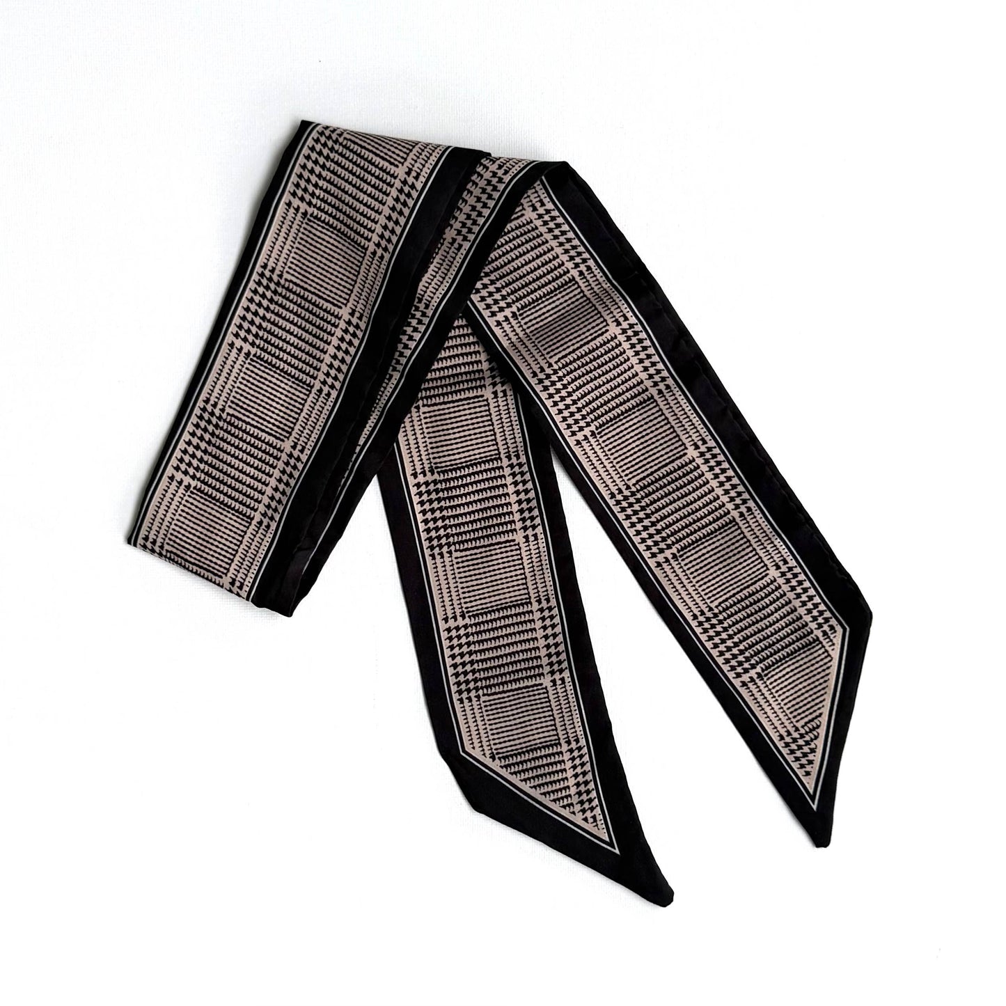 Plaid Print Skinny Scarf Neutral Black