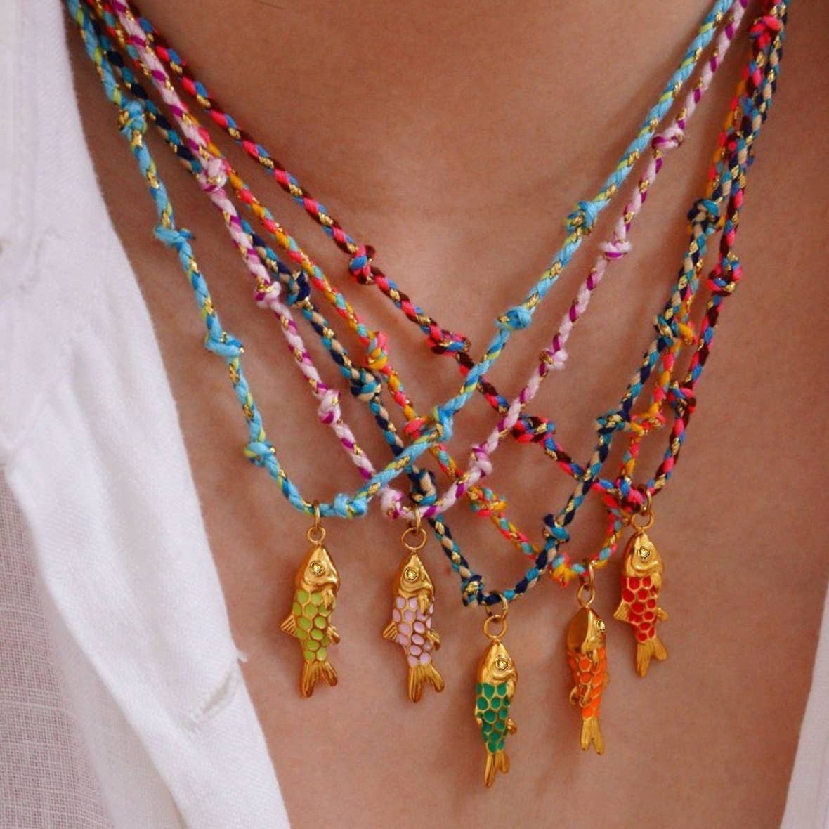 18K STAINLESS STEEL CORDED CHARM NECKLACE