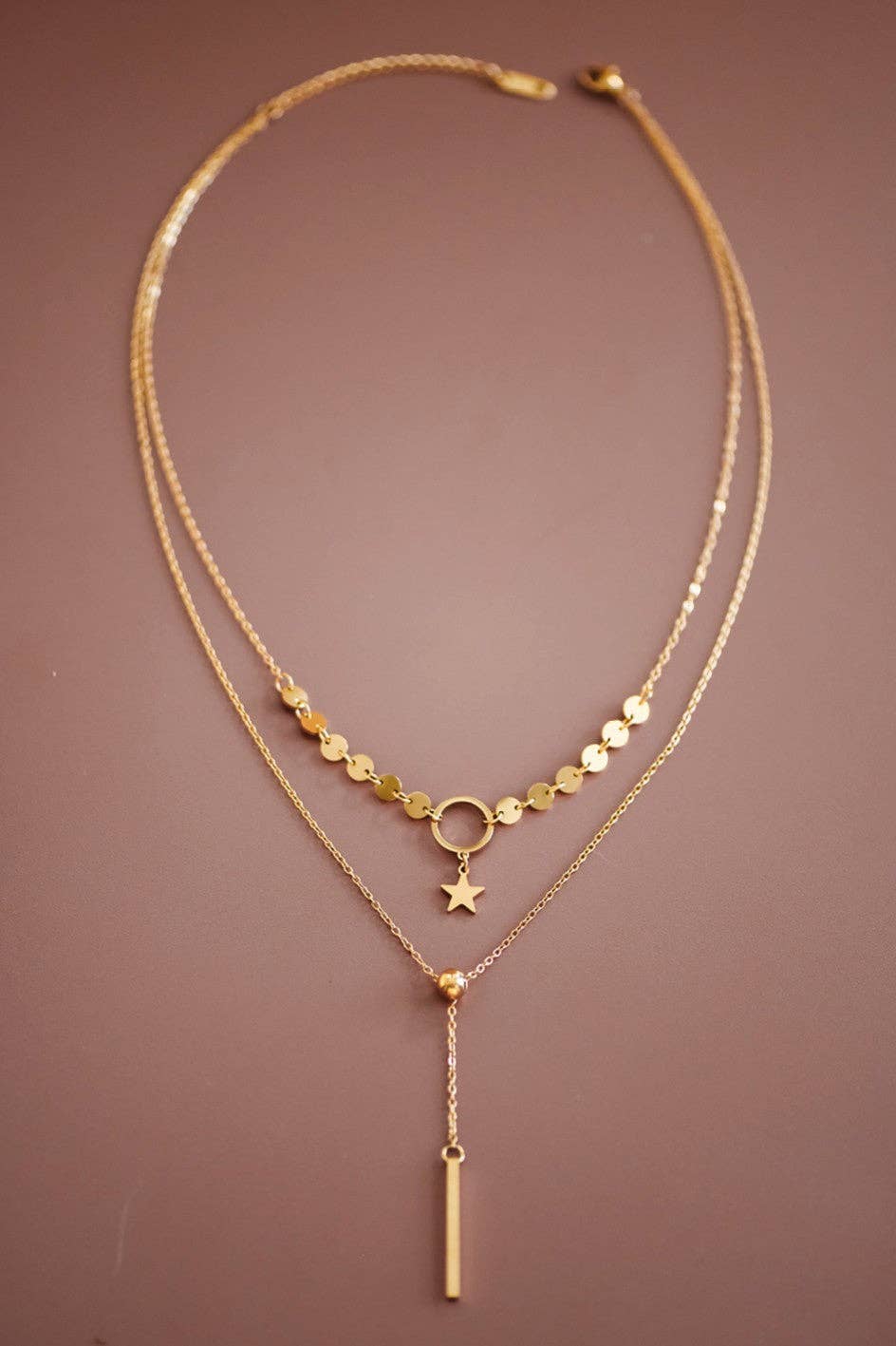 Star & Drop 18K Gold Plated Chain Necklace