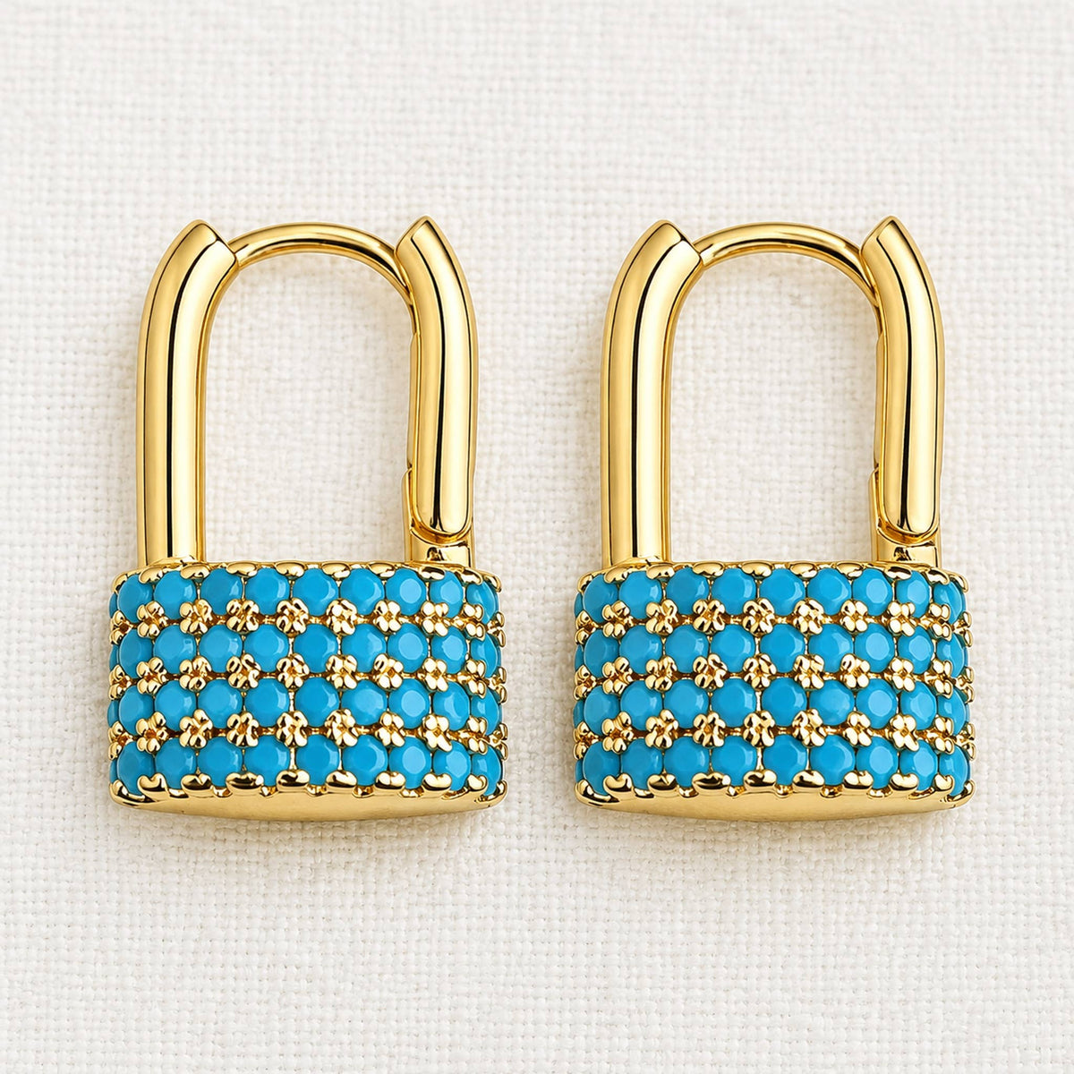 Gold Tone Synthetic Turquoise and Zirconia Earrings
