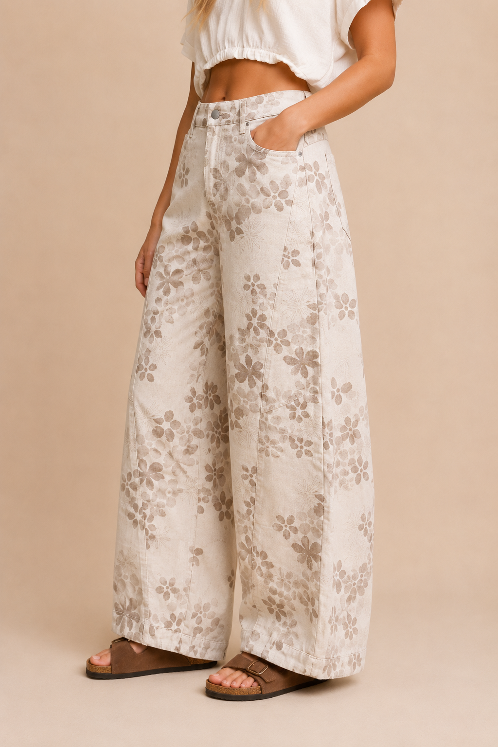 Floral Wide-Barrel Leg Jeans
