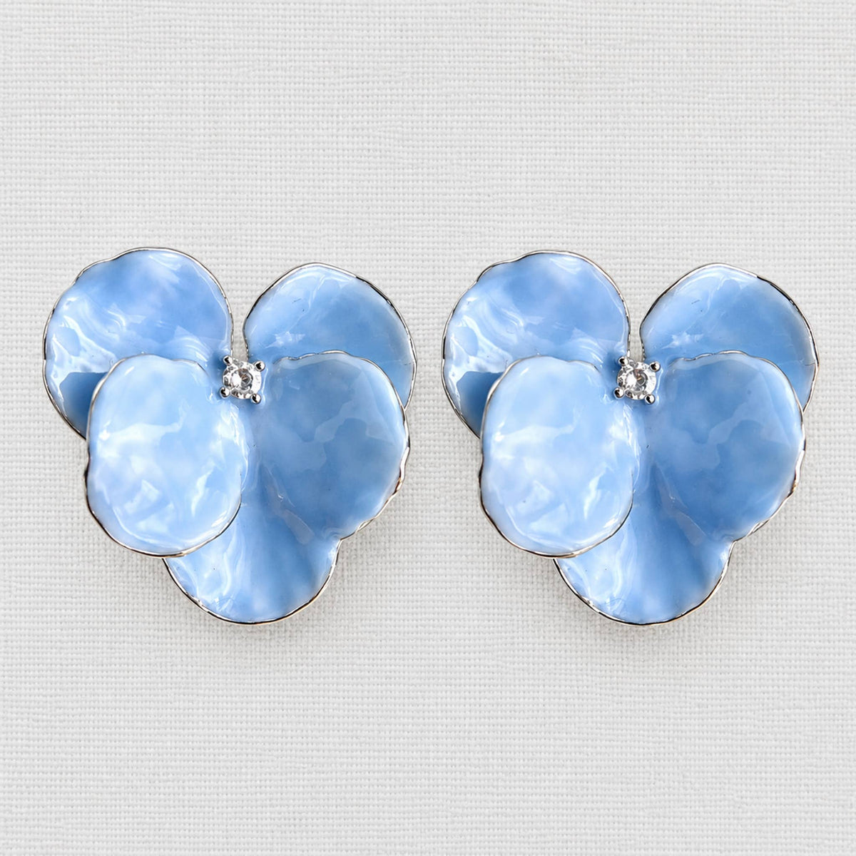 Artistic Blue Enamel Floral Stud Earrings
