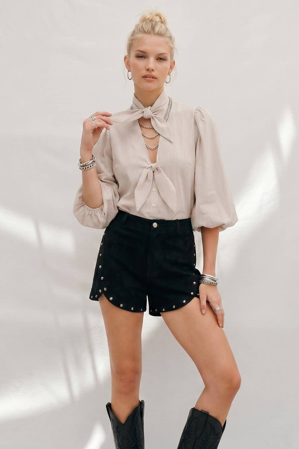 Antonia Striped Bow Blouse