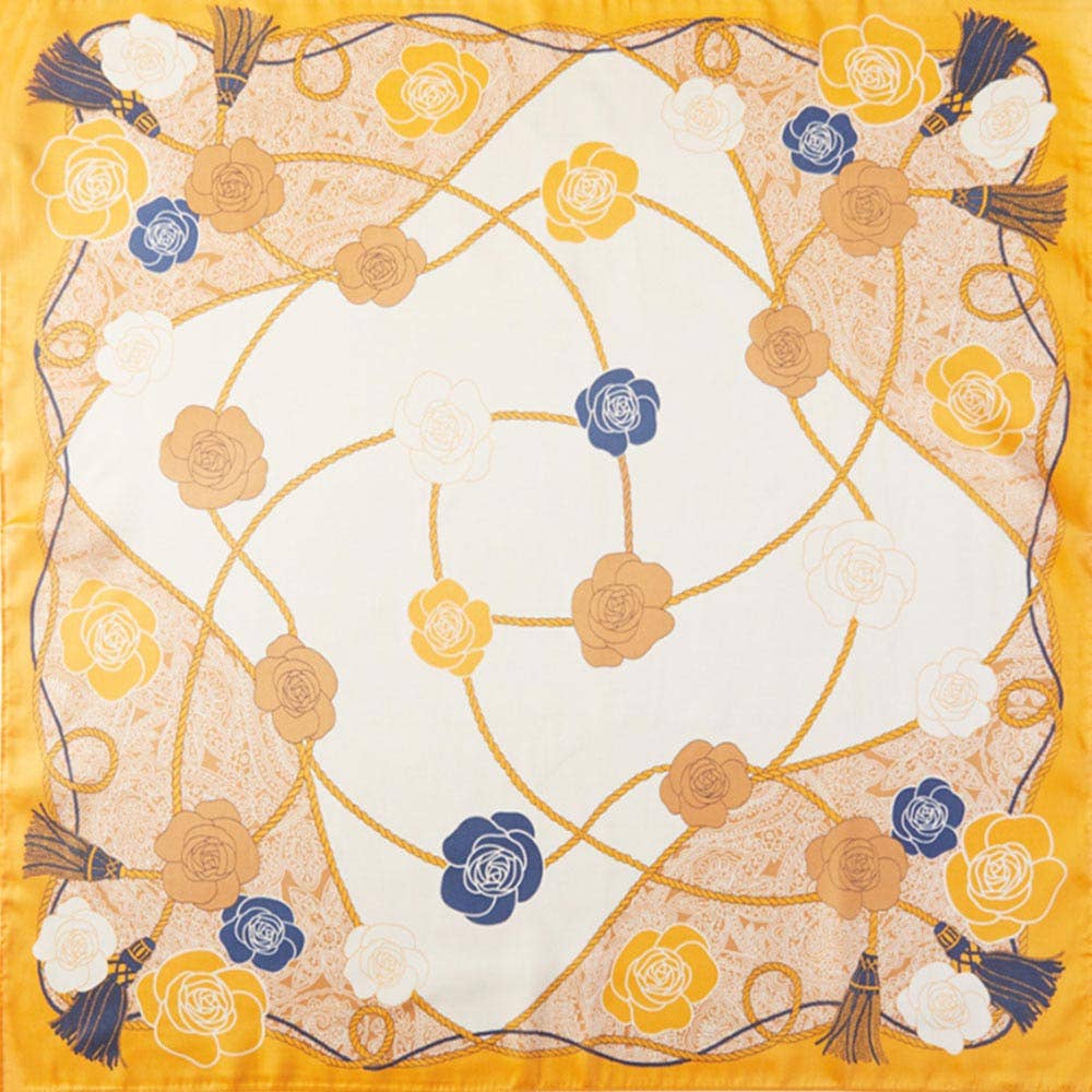 Nautical Rope Floral Pattern Printed Square Silky Satin Bandana Scarf